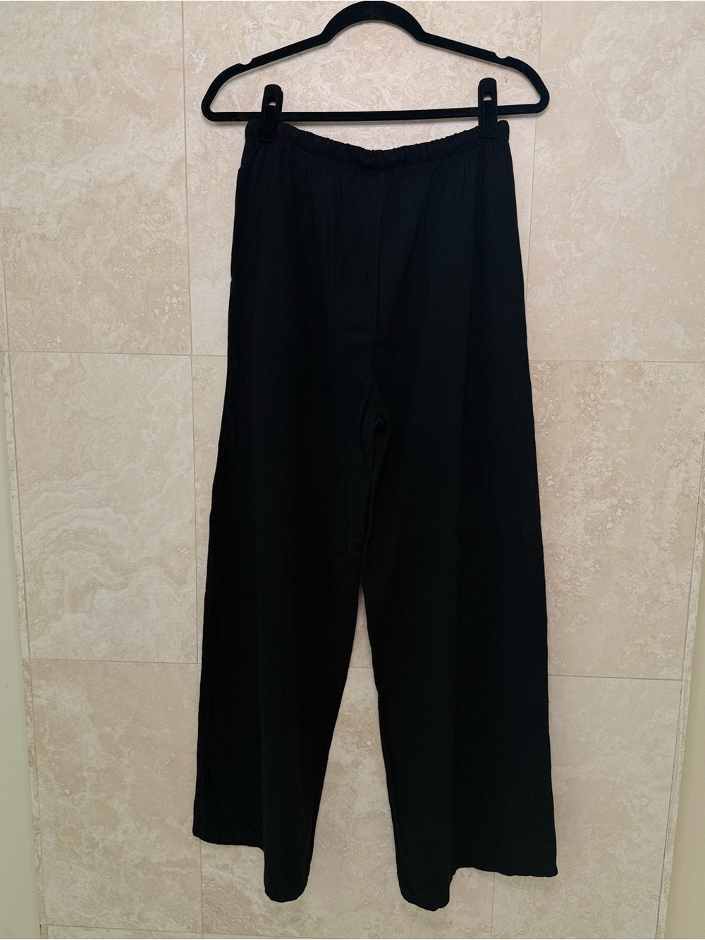 Black Linen Blend Wide Leg Lounge Pants Minimalist Relaxed Fit NWOT - Picture 2 of 7